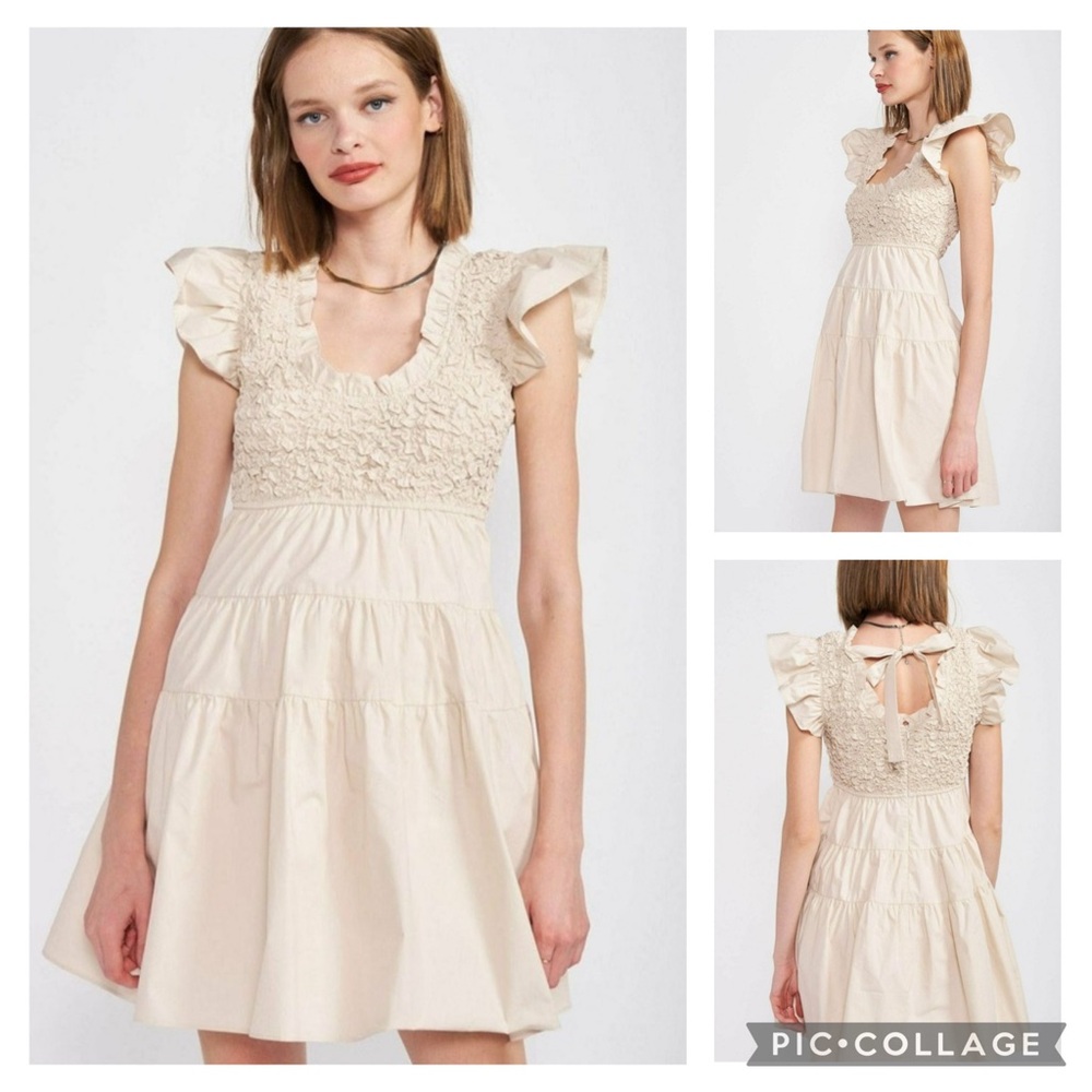 NEW EN SAISON Matisse Tiered Flutter Sleeve Minidress medium